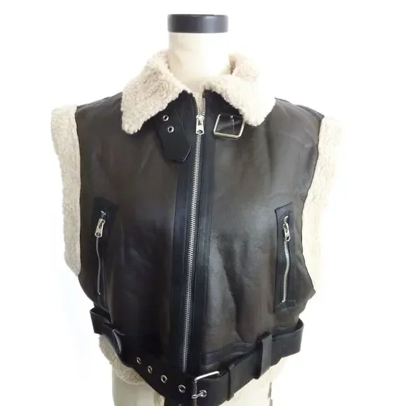 NWT Commense Faux Leather Sleeveless Flight Crop Jacket M - Picture 5 of 7